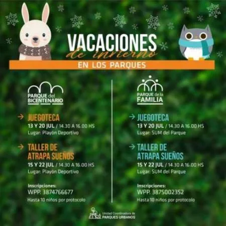 Vacaciones de invierno: actividades para los pequeños en los parques Bicentenario y de la Familia