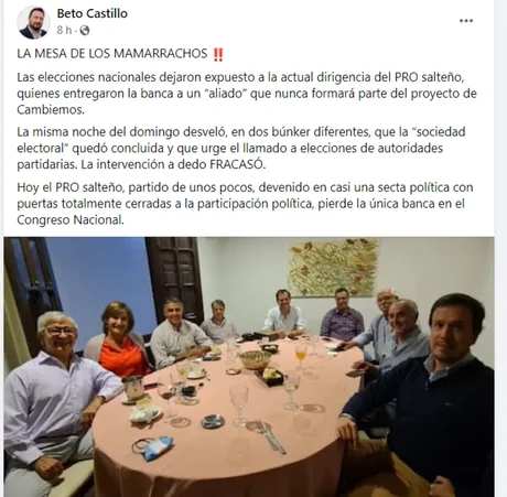 Duro descargo de Alberto Castillo por lo ocurrido con el PRO en las elecciones: "La intervención a dedo fracasó"