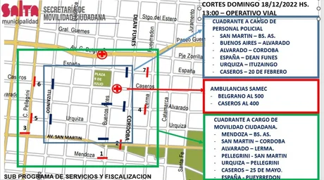Vuelven los vallados al centro de Salta para el domingo: cortes de tránsito y exhaustivo control policial