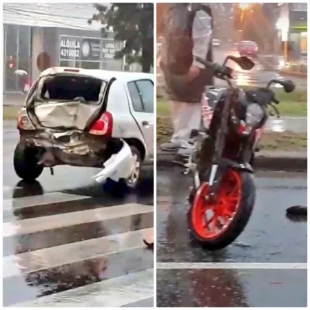 Motociclista se "comió" un auto y terminó hospitalizado