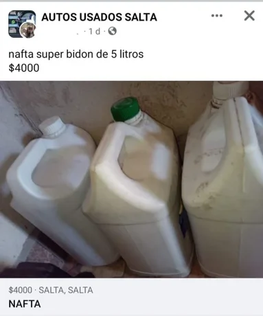 En redes sociales venden el bidón de cinco litros de nafta a 4 mil pesos